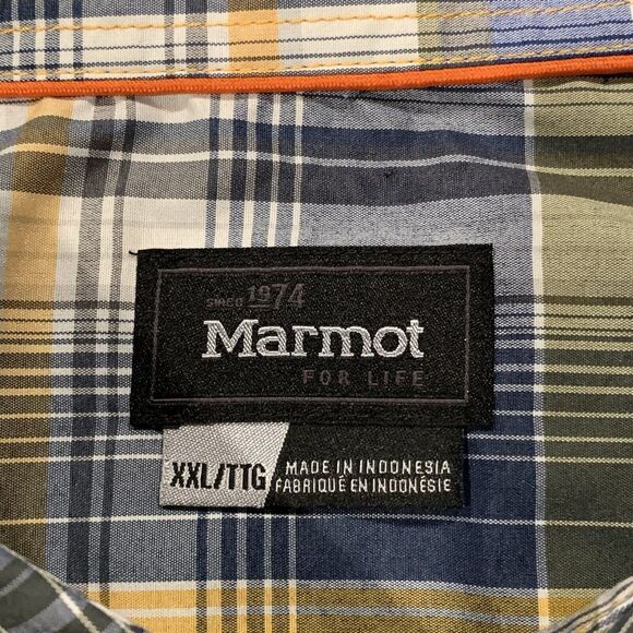 Marmot Men's Echo Blue Yellow Short Sleeve Plaid Stripe Button Shirt Size 2XL‎ - Picture 5 of 5